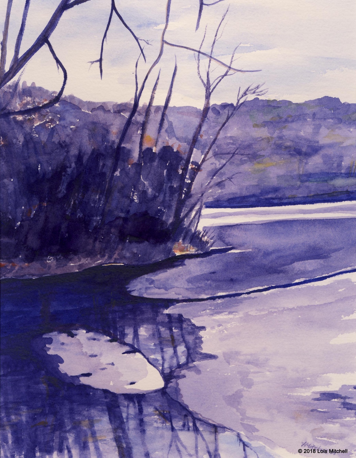 painting of trees and lake by Lois